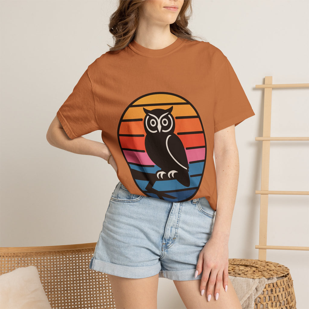 Retro Sunset Owl Badge T-Shirt
