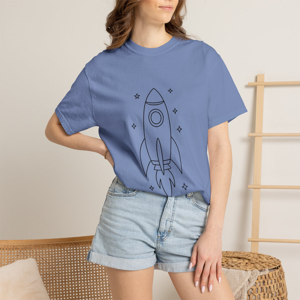 Rocket Ship Line Art Shirt, Minimalist Chase The Stars T-Shirt, Single Line Space Tee, Cute Rocket Tattoo Style Shirt Gift