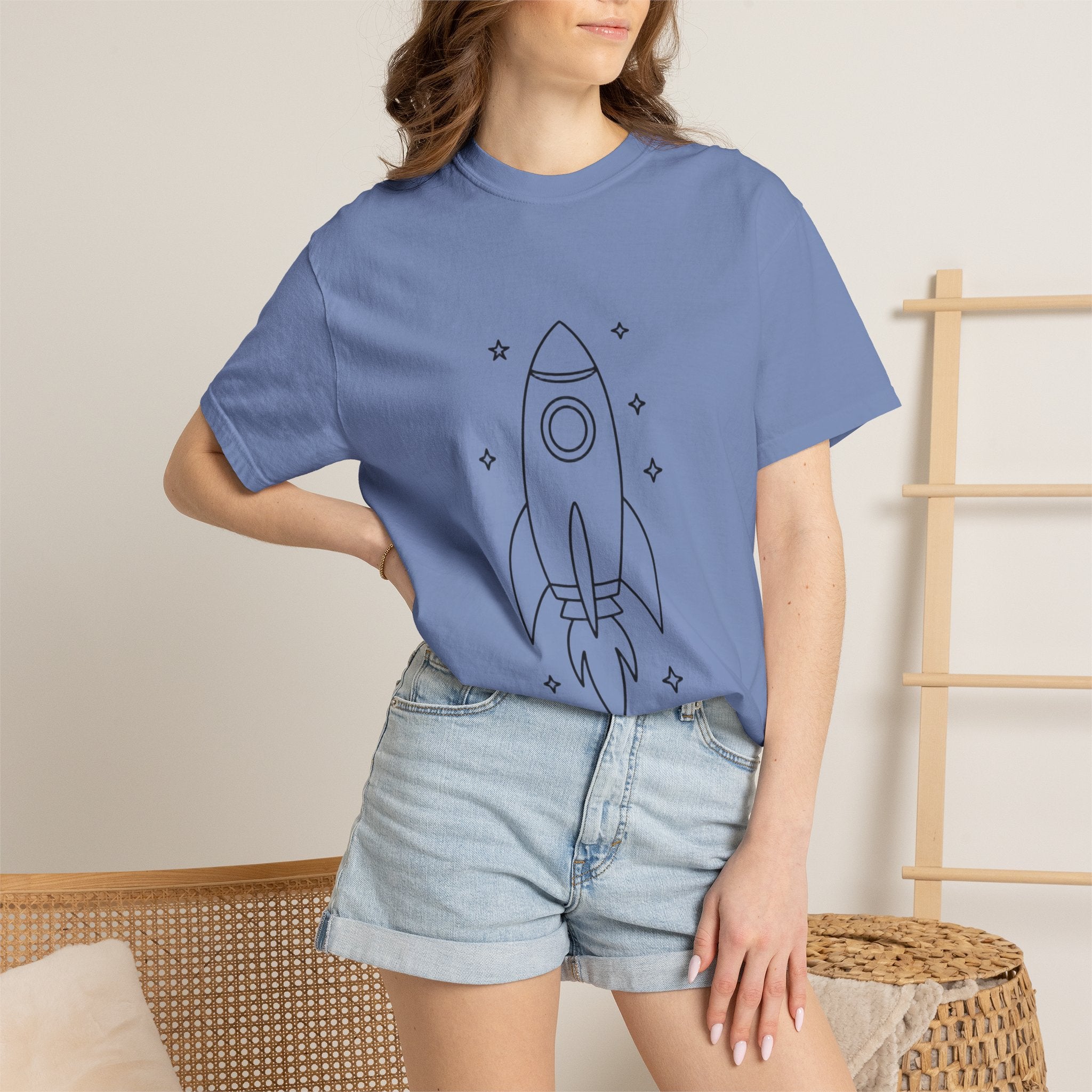 Rocket Ship Line Art Shirt, Minimalist Chase The Stars T-Shirt, Single Line Space Tee, Cute Rocket Tattoo Style Shirt Gift
