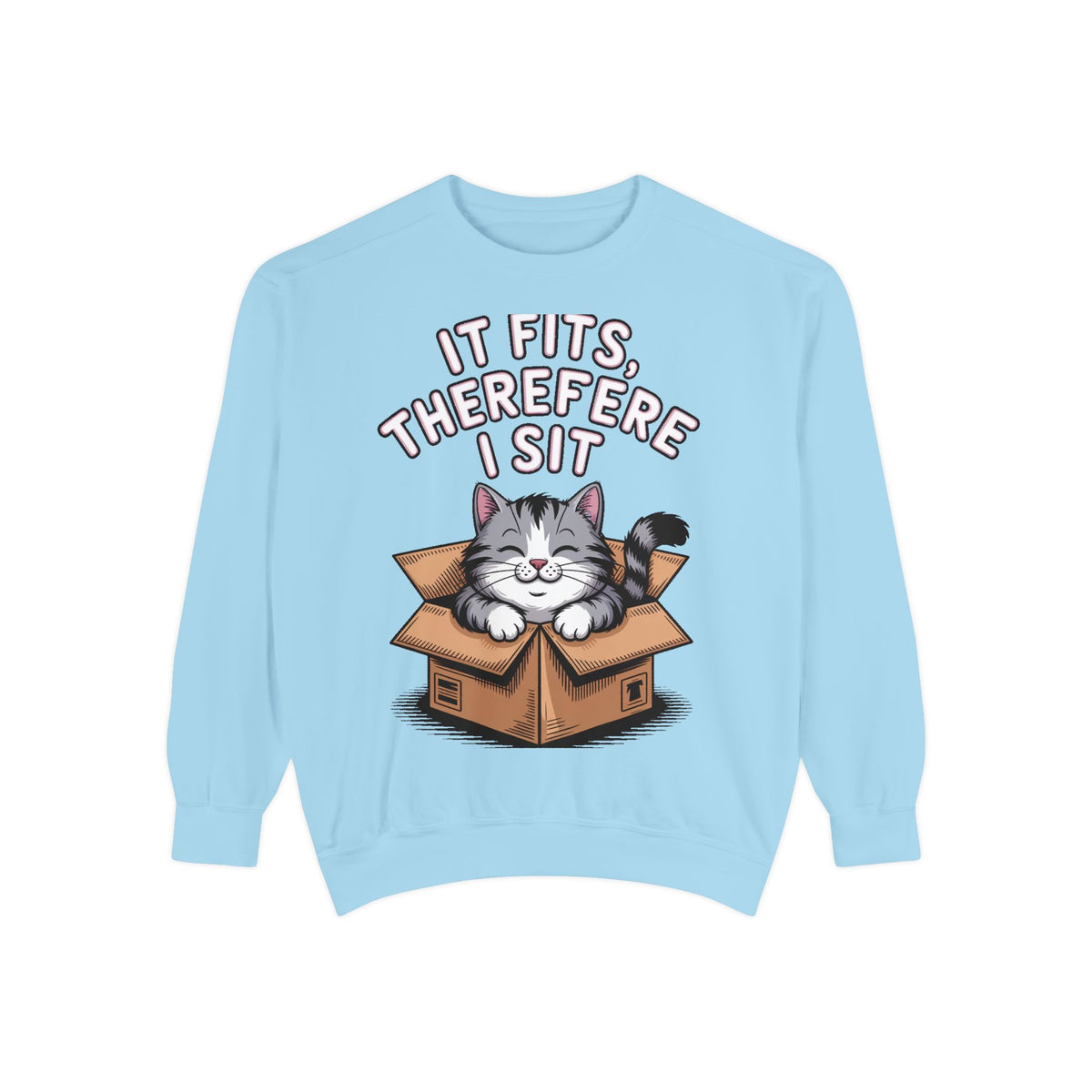 Funny Cat Sweatshirt, It Fits Therefore I Sit Crewneck, Cat In Box Embroidered Sweatshirt, Cat Lover Gift, Funny Cat Lover Sweater