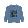 Running On Spite And Snacks Sweatshirt, Funny Sarcastic Crewneck, Embroidered-Look Bold Text Sweatshirt, Sarcastic Gift for Friend