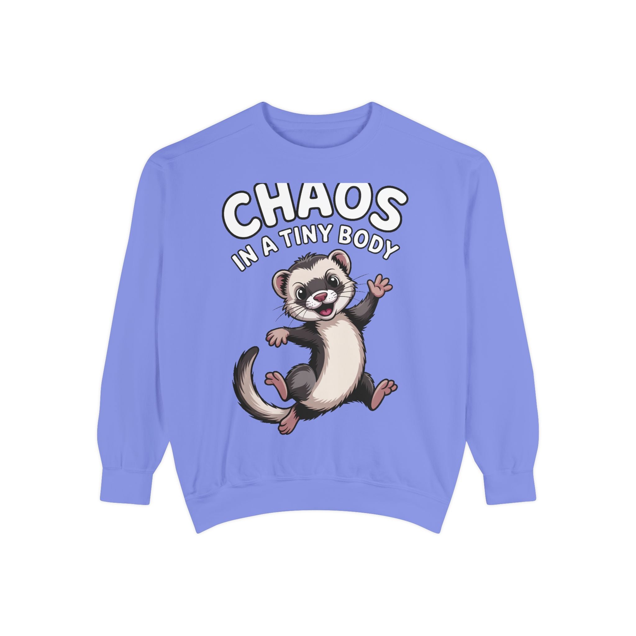 Funny Ferret Sweatshirt, Chaos In A Tiny Body Crewneck, Cute Ferret Lover Gift, Embroidered Style Ferret Sweatshirt For Pet Owners