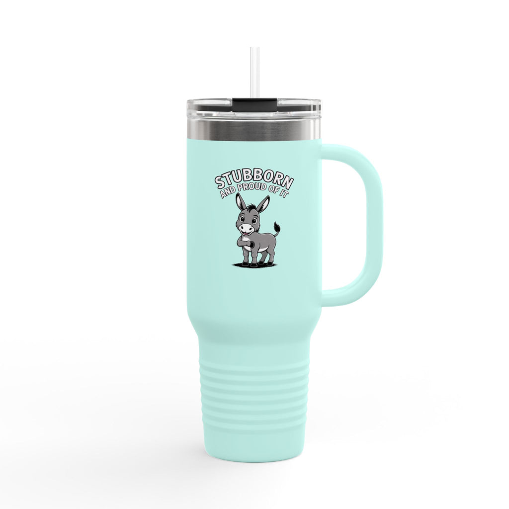 Stubborn Donkey Travel Mug, Funny Donkey Tumbler with Handle, Cute Cartoon Donkey Gift, Stubborn And Proud Of It Mug