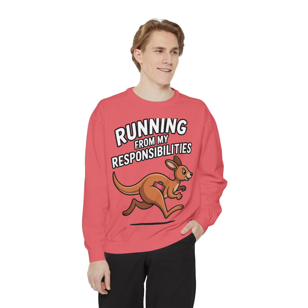 Running From My Responsibilities Sweatshirt, Funny Kangaroo Crewneck, Adulting Humor Gift, Cute Cartoon Animal Sweatshirt