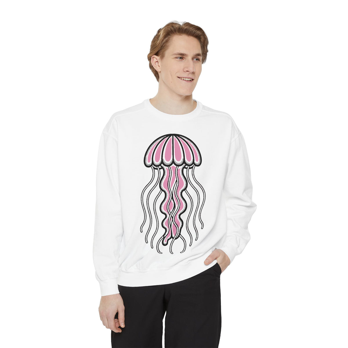 Cute Jellyfish Sweatshirt, Glowing Jellyfish Embroidered Crewneck, Ocean Lover Gift, Cottagecore Sea Animal Sweatshirt