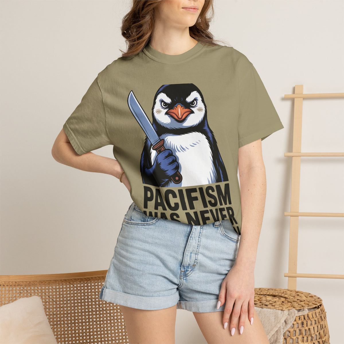 Funny Penguin Shirt, Pacifism Was Never An Option Tee, Dramatic Penguin With Knife T-Shirt, Sarcastic Meme Gift Shirt