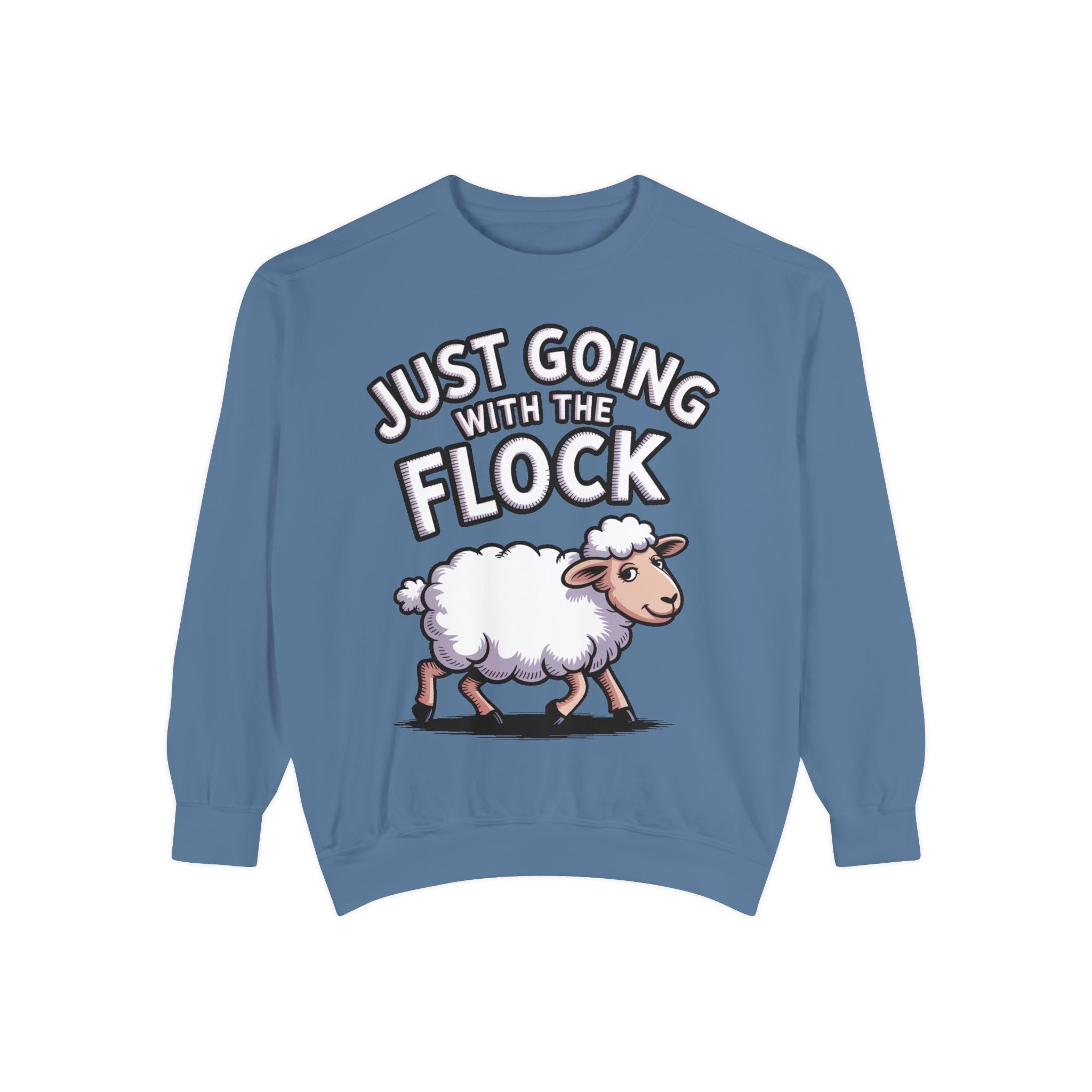 Funny Sheep Sweatshirt, Going With The Flock Crewneck, Cute Cartoon Sheep Embroidered Sweatshirt, Sarcastic Gift for Introvert