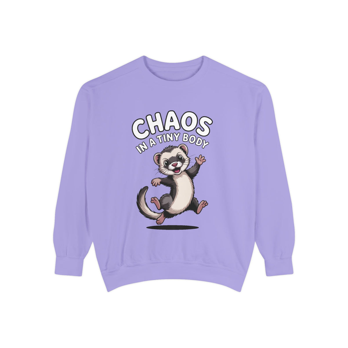 Funny Ferret Sweatshirt, Chaos In A Tiny Body Crewneck, Cute Ferret Lover Gift, Embroidered Style Ferret Sweatshirt For Pet Owners