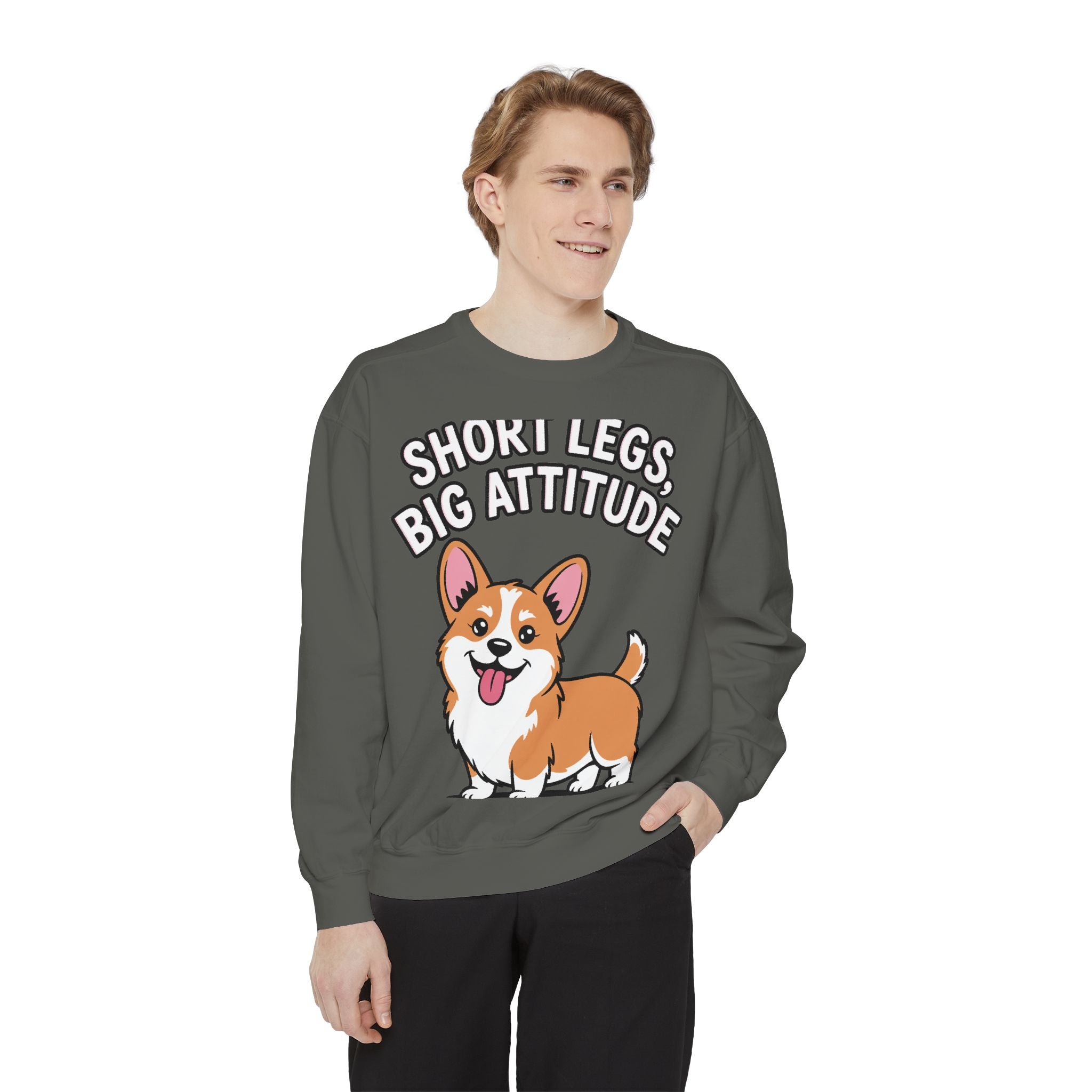 Short Legs Big Attitude Corgi Sweatshirt, Funny Corgi Crewneck, Cute Dog Lover Gift, Embroidered Patch Style Corgi Sweater