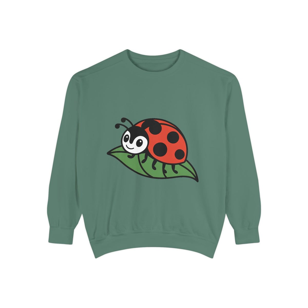 Ladybug Sweatshirt, Cute Embroidered Ladybug On Leaf Crewneck, Garden Lover Gift, Nature Sweatshirt