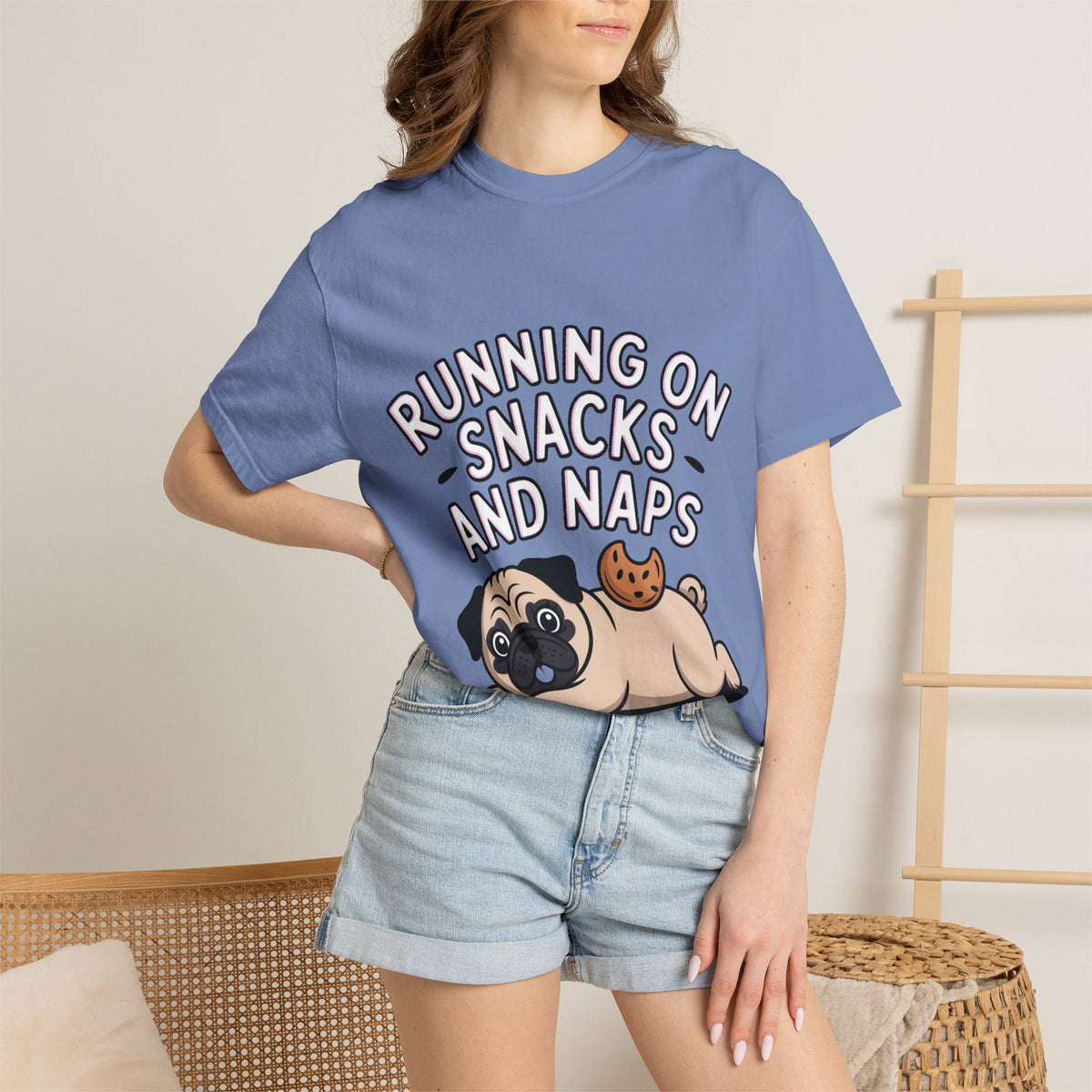 Funny Pug Shirt, Running On Snacks And Naps T-Shirt, Cute Pug Lover Gift, Napping Dog Tee, Lazy Dog Graphic Shirt