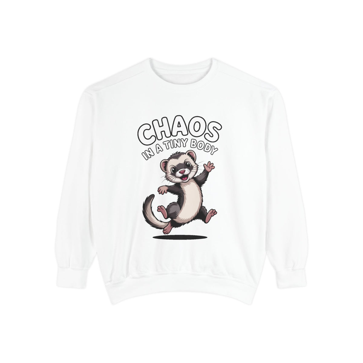 Funny Ferret Sweatshirt, Chaos In A Tiny Body Crewneck, Cute Ferret Lover Gift, Embroidered Style Ferret Sweatshirt For Pet Owners