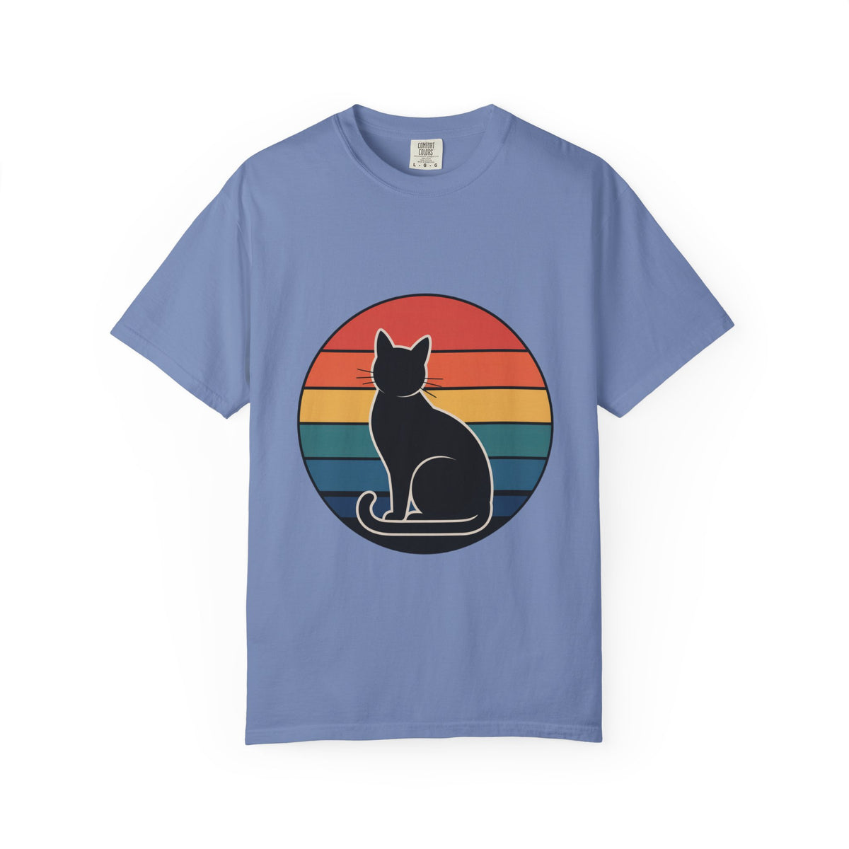 Retro Sunset Cat Badge T-Shirt