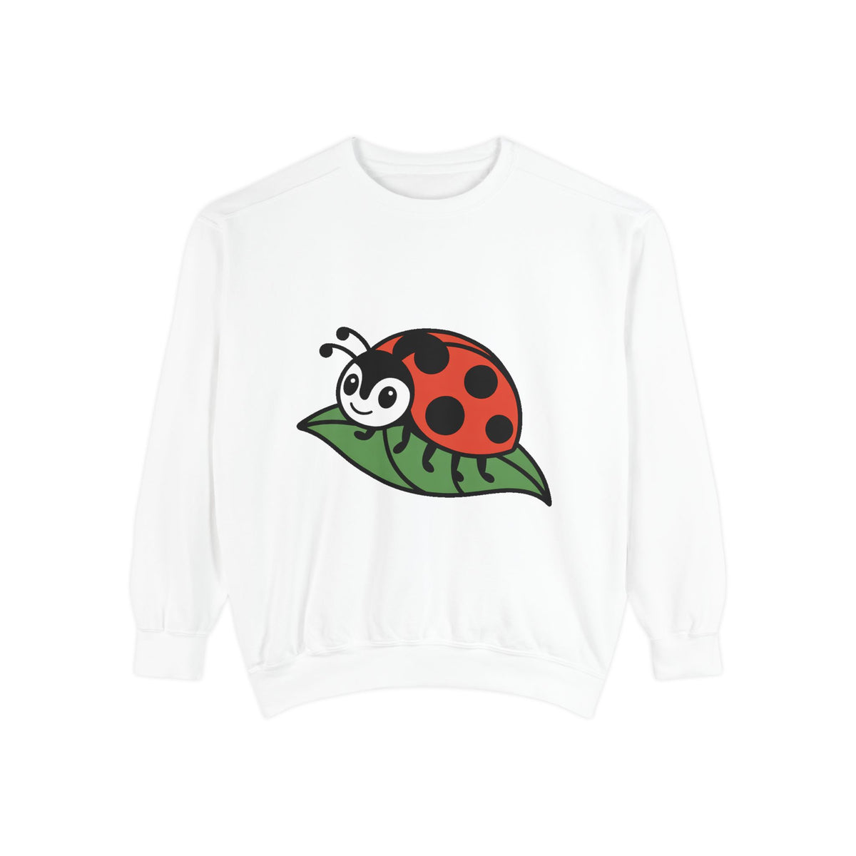 Ladybug Sweatshirt, Cute Embroidered Ladybug On Leaf Crewneck, Garden Lover Gift, Nature Sweatshirt