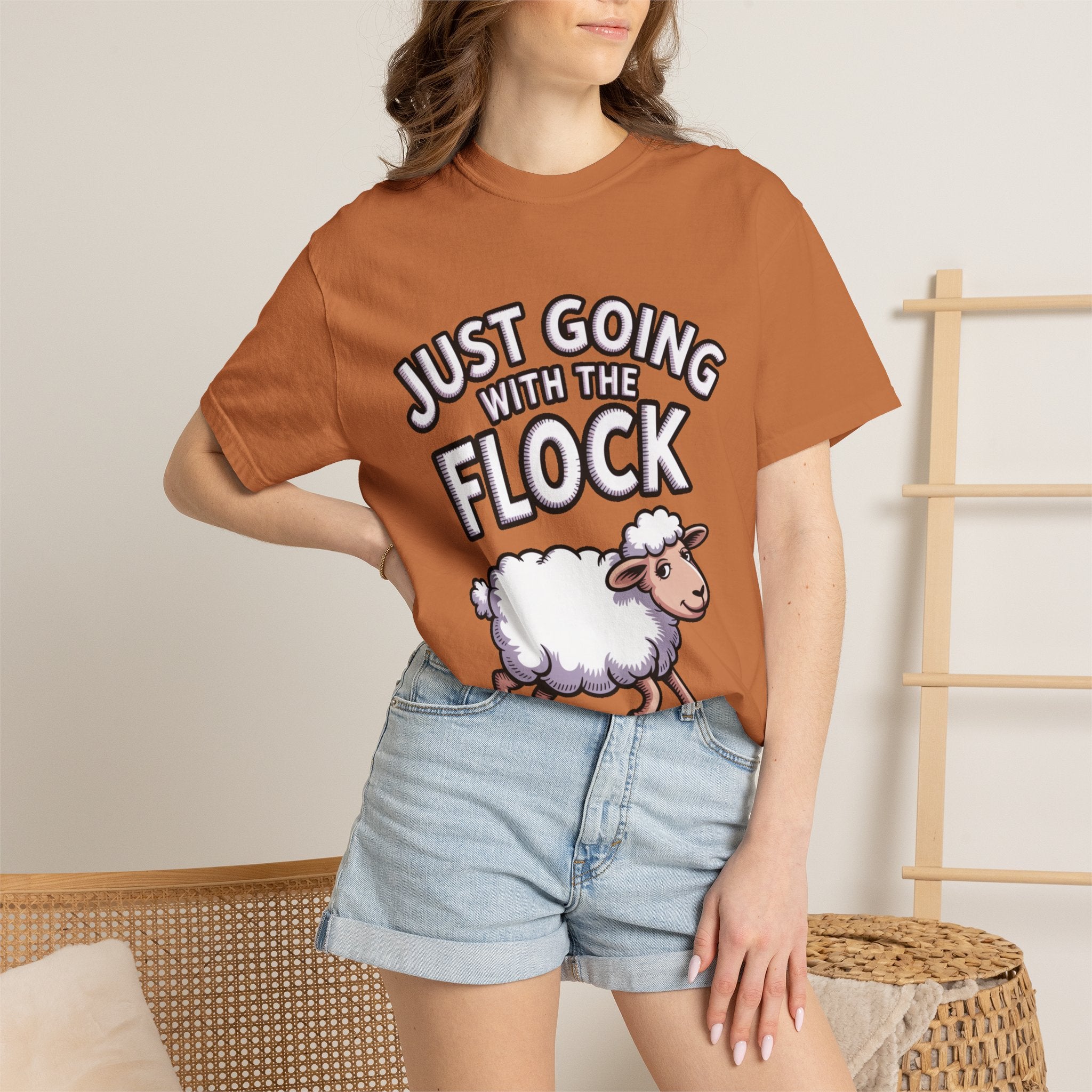 Funny Sheep T-Shirt, 'Just Going With The Flock' Shirt, Cute Cartoon Sheep Tee, Sarcastic Gift for Introverts
