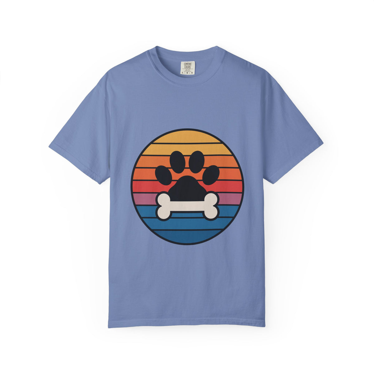 Dog Mom Retro Badge Shirt, Vintage Sunset Dog Lover T-Shirt, Retro Circle Badge Dog Mama Tee, Cute Paw Print Bone Graphic Shirt