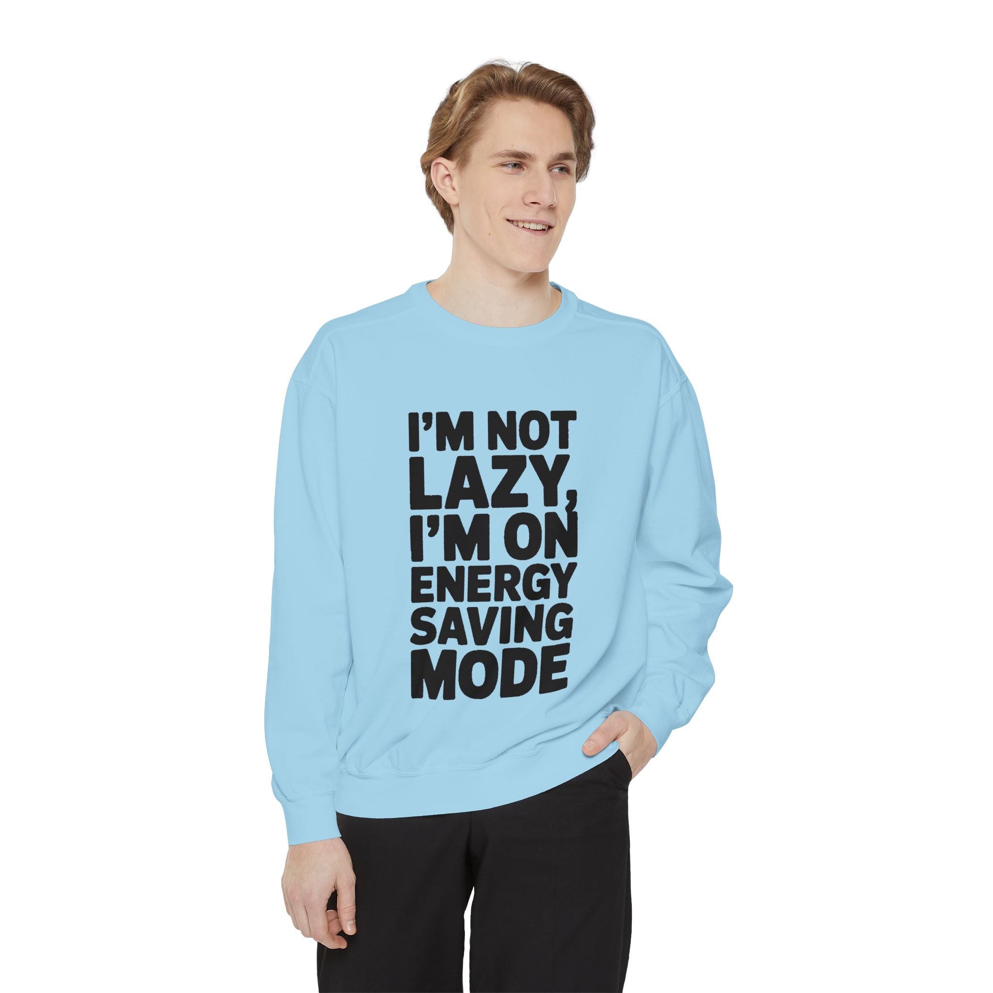 I'm Not Lazy I'm On Energy Saving Mode Sweatshirt, Funny Embroidered Crewneck, Sarcastic Quote Sweatshirt, Lazy Day Gift