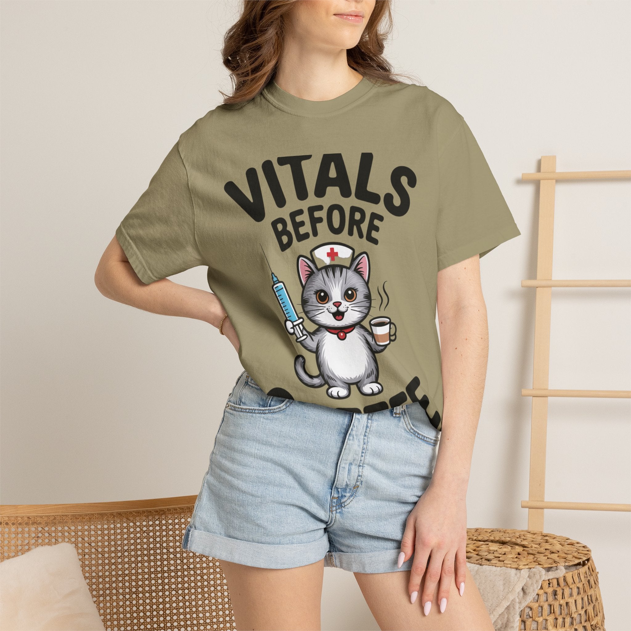Vitals Before Coffee Nurse Shirt, Funny Nurse Cat T-Shirt, Cute Nurse Gift, Nursing Student Shirt, RN Coffee Lover Tee