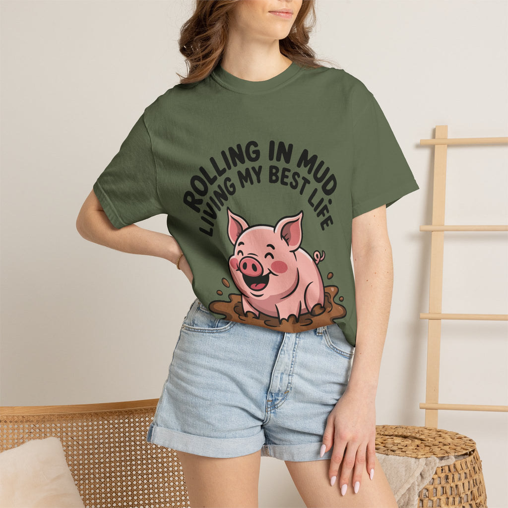 Living My Best Life Pig Shirt, Funny Pig Lover T-Shirt, Rolling In Mud Farm Animal Tee, Cute Pig Graphic Gift
