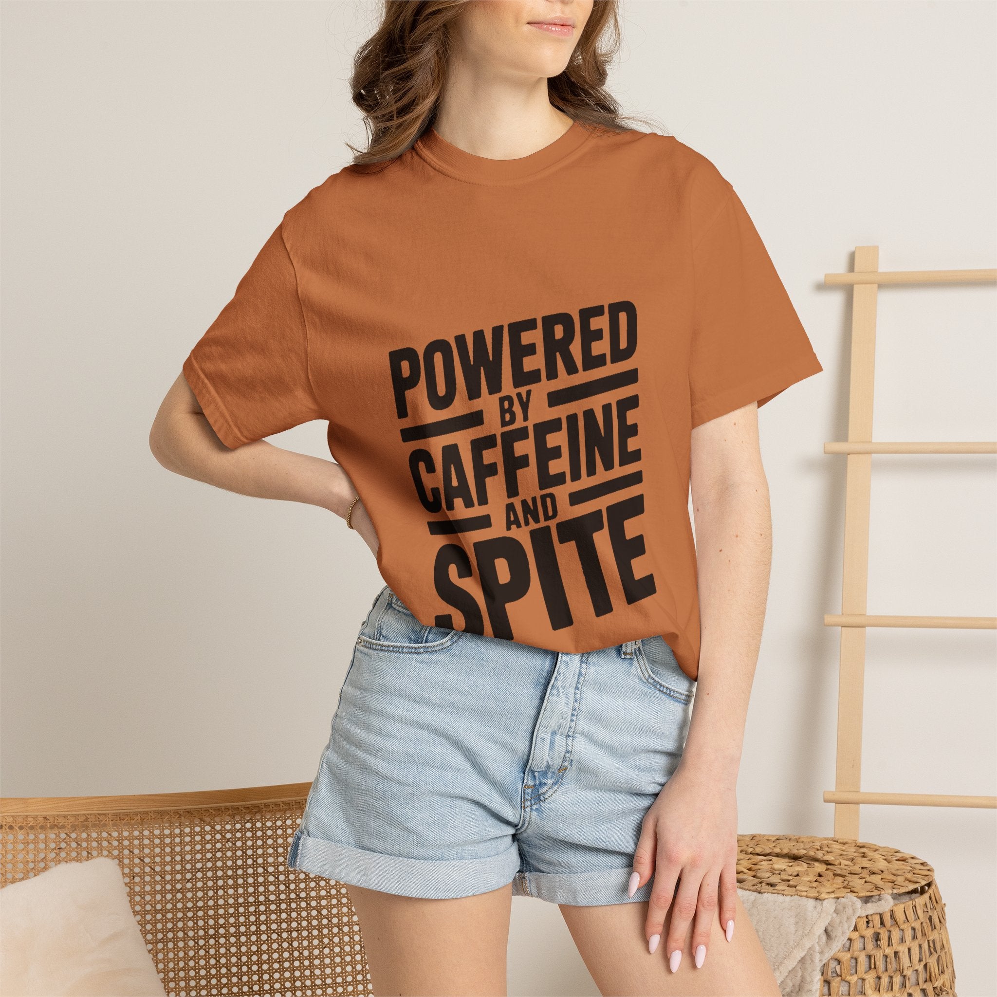 Powered By Caffeine And Spite Shirt, Funny Sarcastic Coffee T-Shirt, Bold Typography Tee, Sarcastic Gift for Coworker