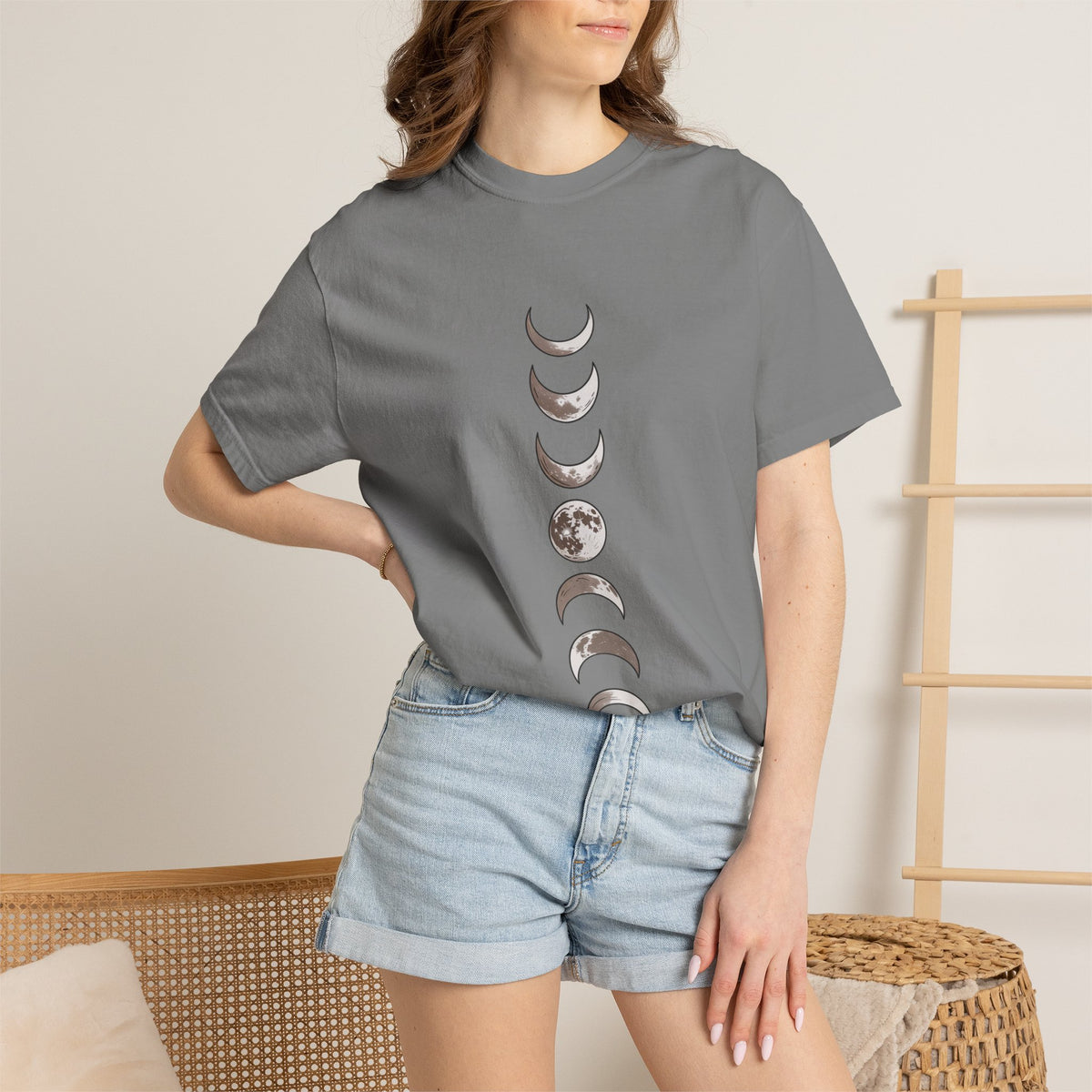 Moon Phases Boho Shirt, Minimalist Line Art Moon T-Shirt, Celestial Boho Tee, Hand Drawn Moon Cycle Shirt Gift