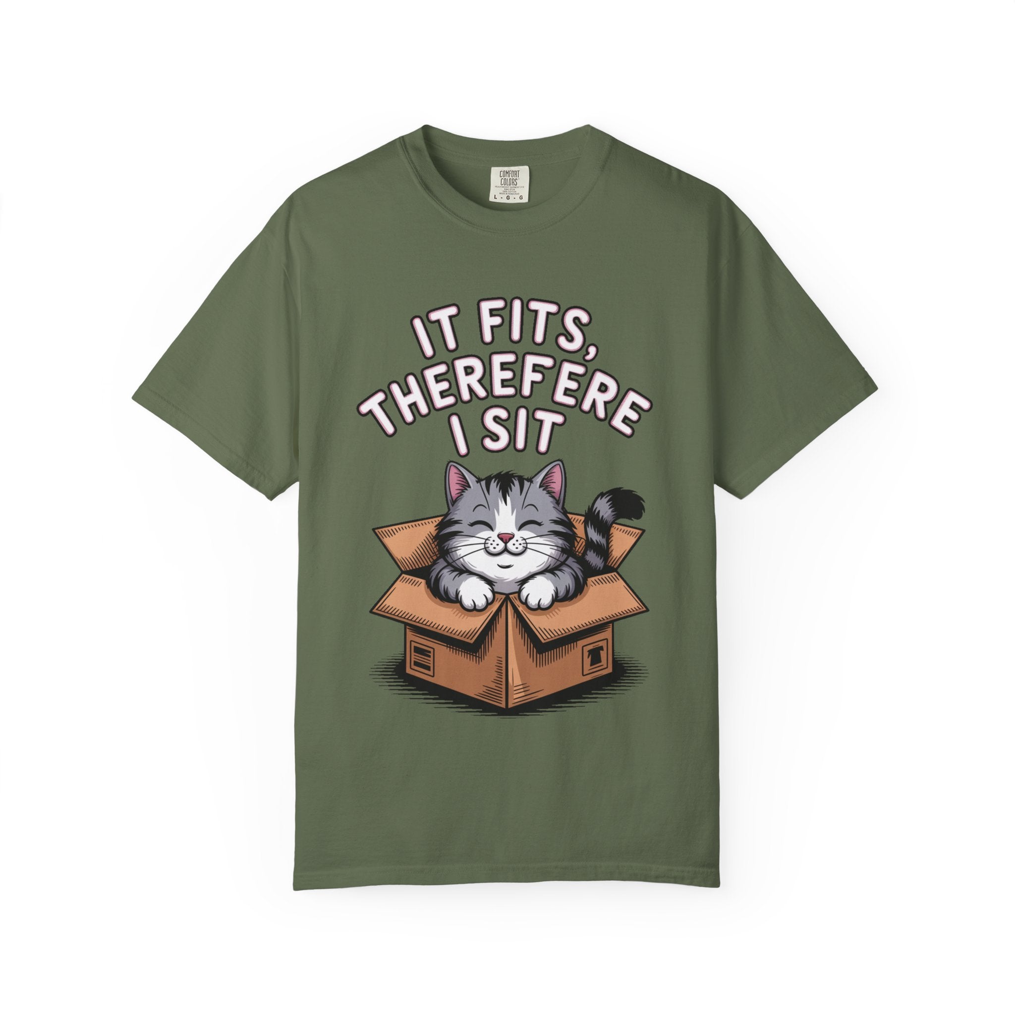 It Fits Therefore I Sit Cat Shirt, Funny Cat In Box T-Shirt, Cute Chubby Cat Lover Gift, Cat Owner Shirt, Funny Cat Meme Tee
