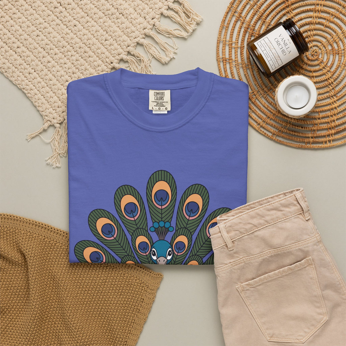 Cute Peacock T-Shirt, Fanned Feathers Bird Lover Gift Tee, Cartoon Peacock Graphic Shirt for Nature Lovers