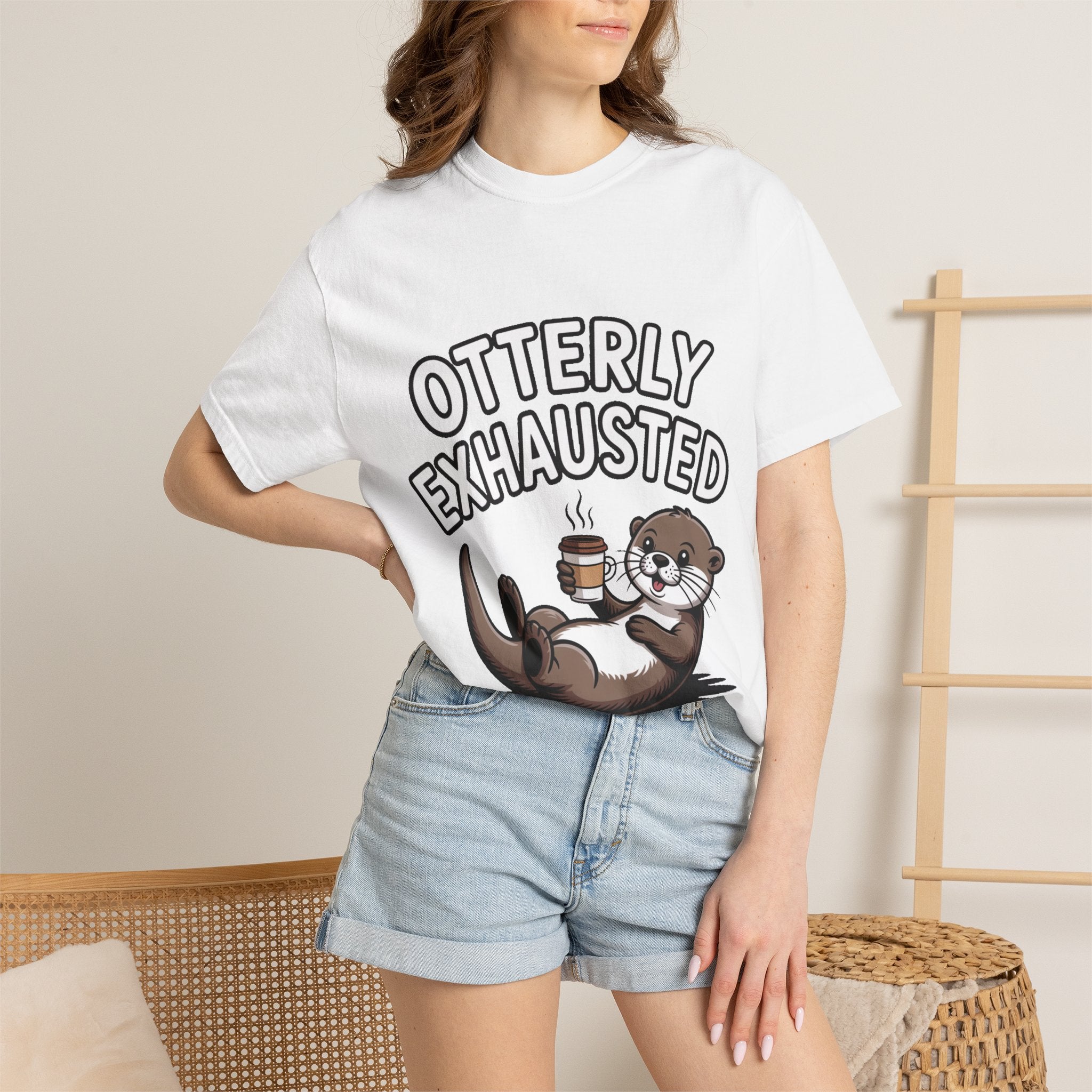Otterly Exhausted Shirt, Funny Otter Coffee T-Shirt, Cute Otter Lover Gift, Sarcastic Coffee Lover Tee