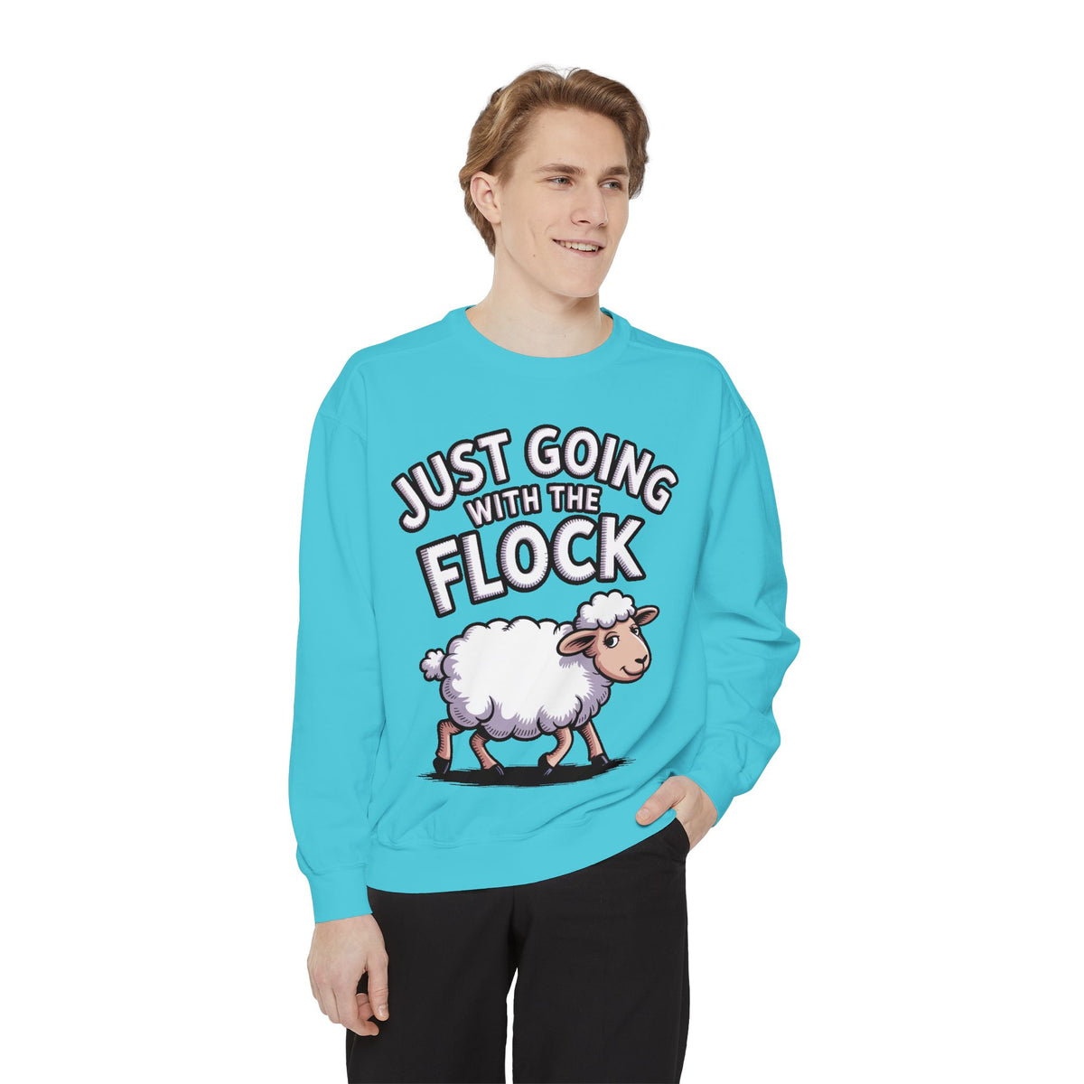 Funny Sheep Sweatshirt, Going With The Flock Crewneck, Cute Cartoon Sheep Embroidered Sweatshirt, Sarcastic Gift for Introvert