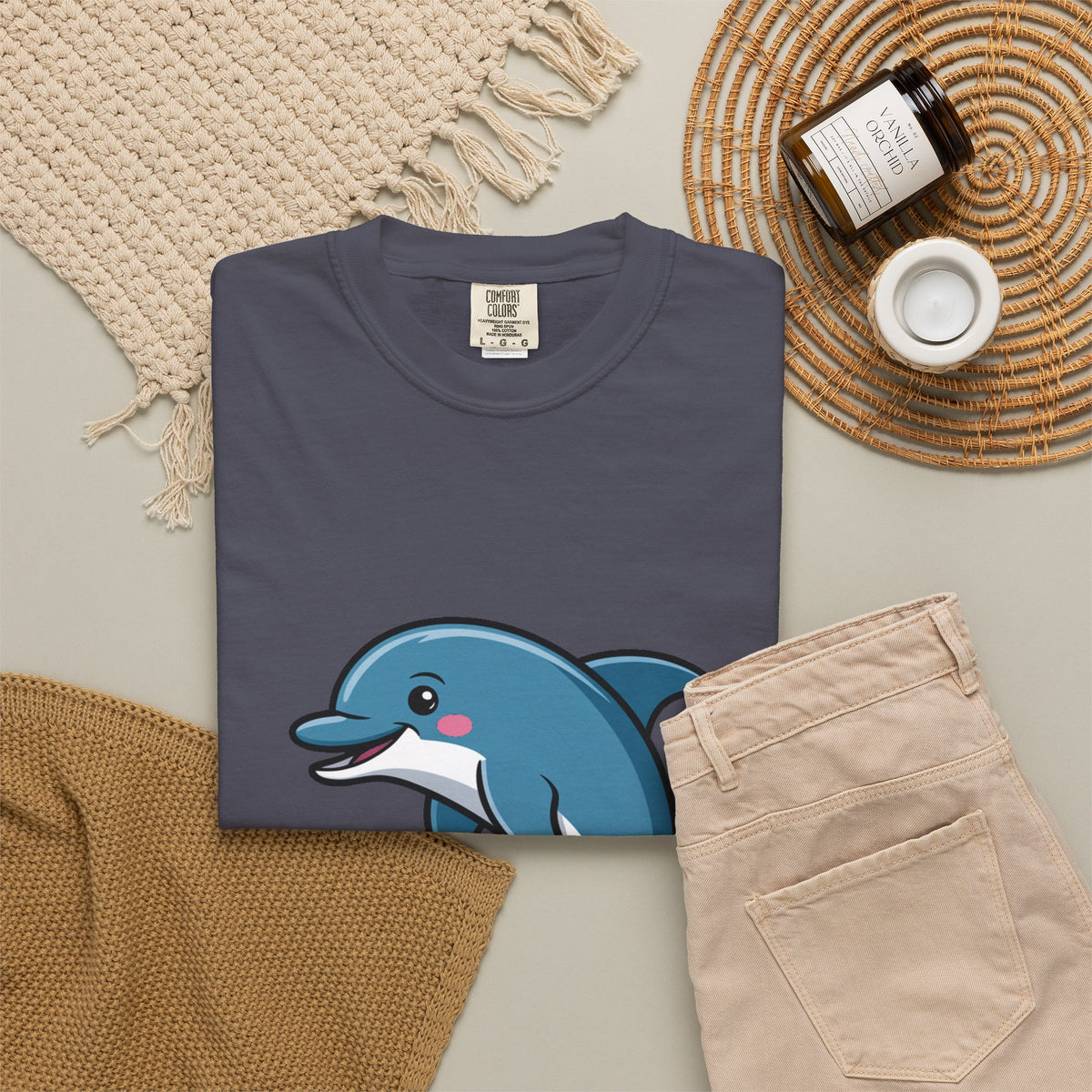 Cute Dolphin T-Shirt, Jumping Wave Dolphin Shirt, Ocean Lover Gift, Garment Dyed Unisex Tee, Beach Vacation Shirt