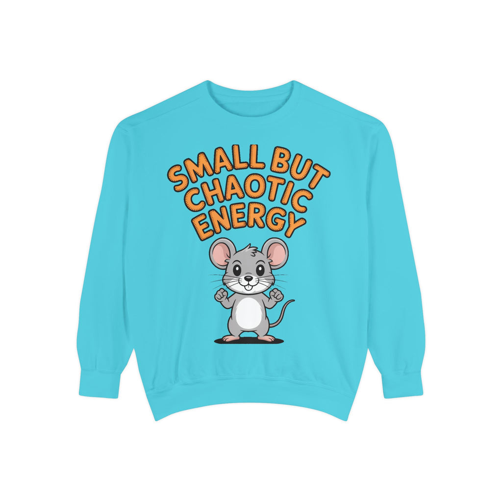 Small But Chaotic Energy Sweatshirt, Funny Mouse Crewneck, Cute Cartoon Mouse Sweatshirt, Embroidered Patch Style Gift