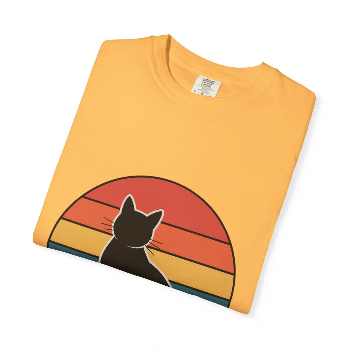 Retro Sunset Cat Badge T-Shirt