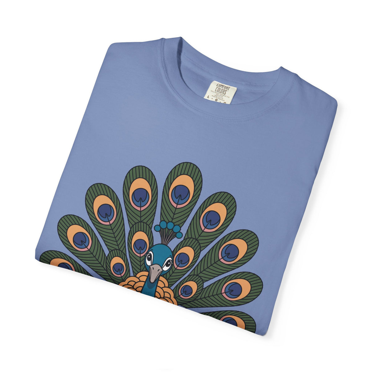 Cute Peacock T-Shirt, Fanned Feathers Bird Lover Gift Tee, Cartoon Peacock Graphic Shirt for Nature Lovers