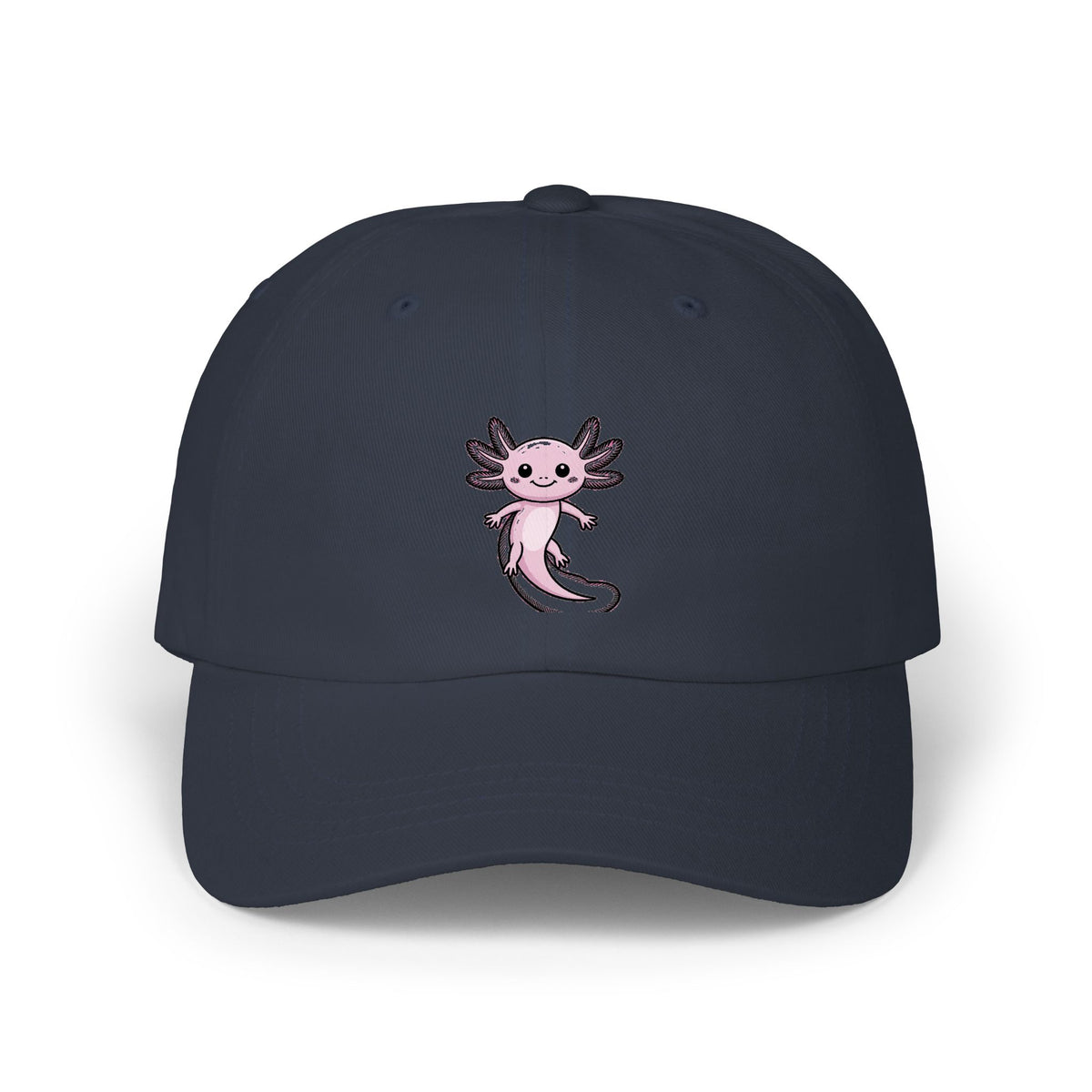 Cute Axolotl Dad Hat, Smiling Axolotl Embroidered Cap, Kawaii Axolotl Gift, Unstructured 6-Panel Baseball Cap for Animal Lovers