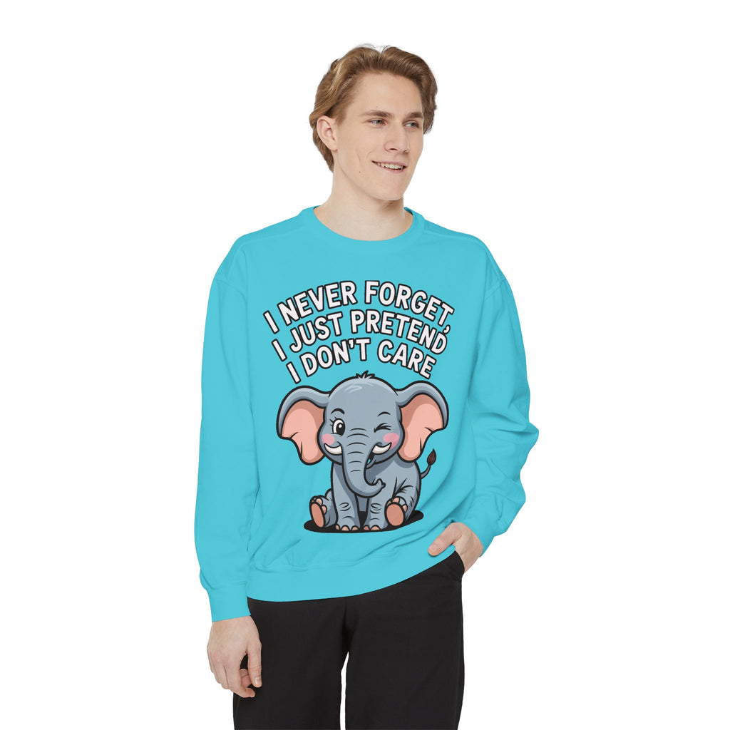 Funny Elephant Sweatshirt, I Never Forget Crewneck, Sarcastic Elephant Pullover, Funny Animal Lover Gift, Embroidered Patch Style
