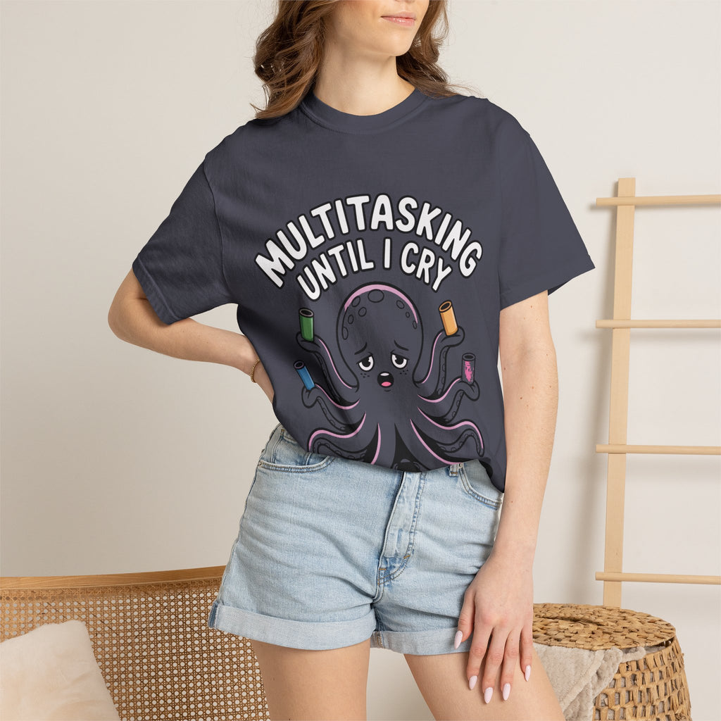 Multitasking Octopus Shirt, Funny Stressed Octopus T-Shirt, Multitasking Until I Cry Tee, Cute Cartoon Octopus Gift