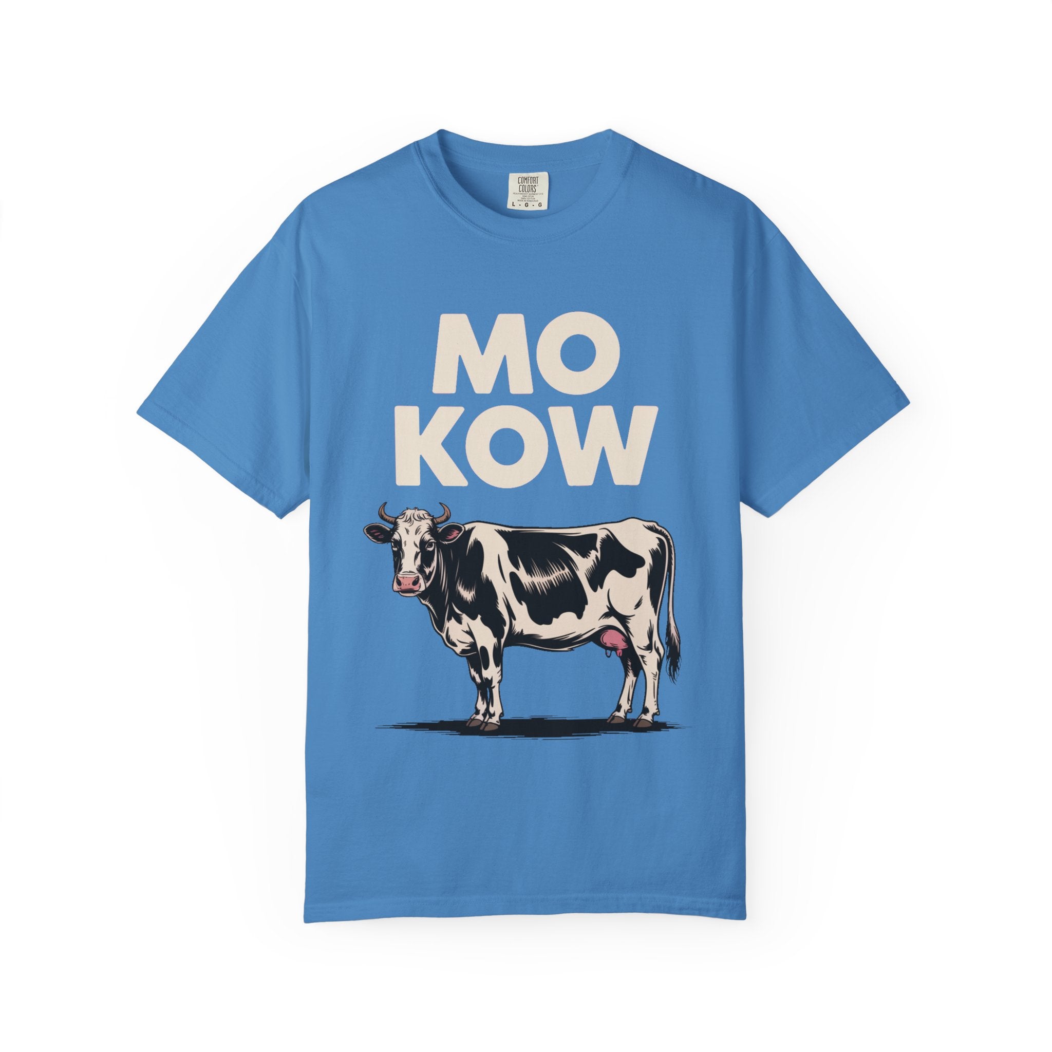 Mo Kow Funny Cow Shirt, Absurd Meme T-Shirt, Deadpan Farm Animal Tee, Weird Cow Lover Gift, Funny Misspelled Label Shirt