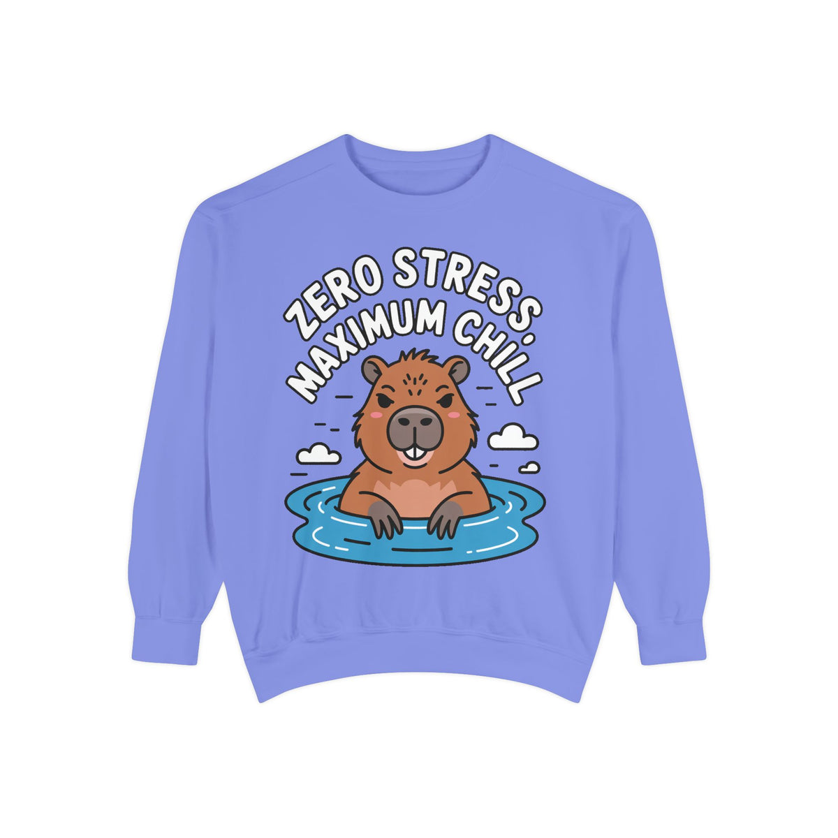 Zero Stress Capybara Sweatshirt, Funny Hot Spring Capybara Crewneck, Cute Chill Animal Gift, Garment Dyed Embroidered Sweatshirt