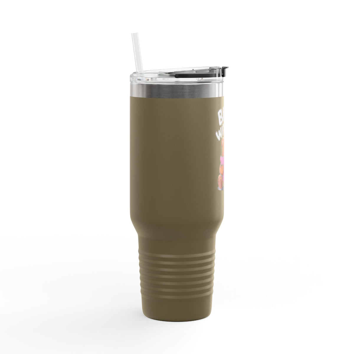 Bear With Me Travel Mug 40oz, Cute Bear Tumbler, Funny Sleepy Bear Insulated Cup With Handle And Straw, Bear Lover Gift