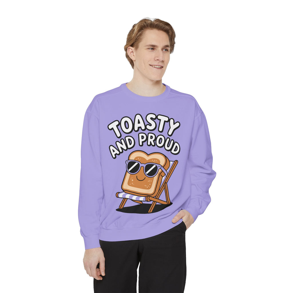 Toasty And Proud Sweatshirt, Funny Toast Bread Crewneck, Cute Beach Chair Toast Embroidered Sweatshirt, Funny Food Lover Gift