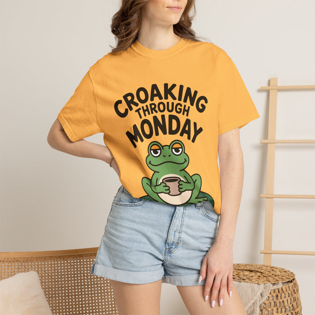 Croaking Through Monday Shirt, Funny Frog Coffee T-Shirt, Cute Frog Lover Gift, Monday Mood Tee, Sarcastic Frog Shirt