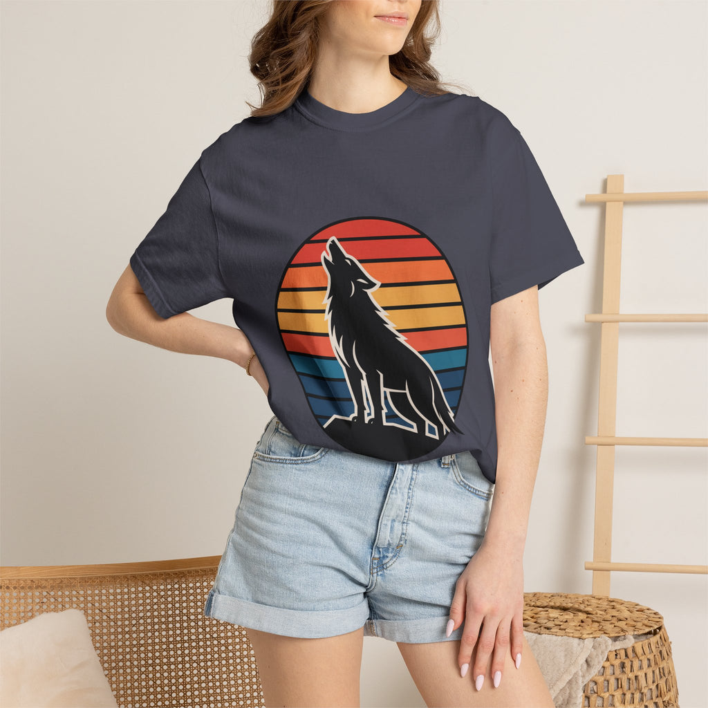 Retro Sunset Wolf Badge T-Shirt