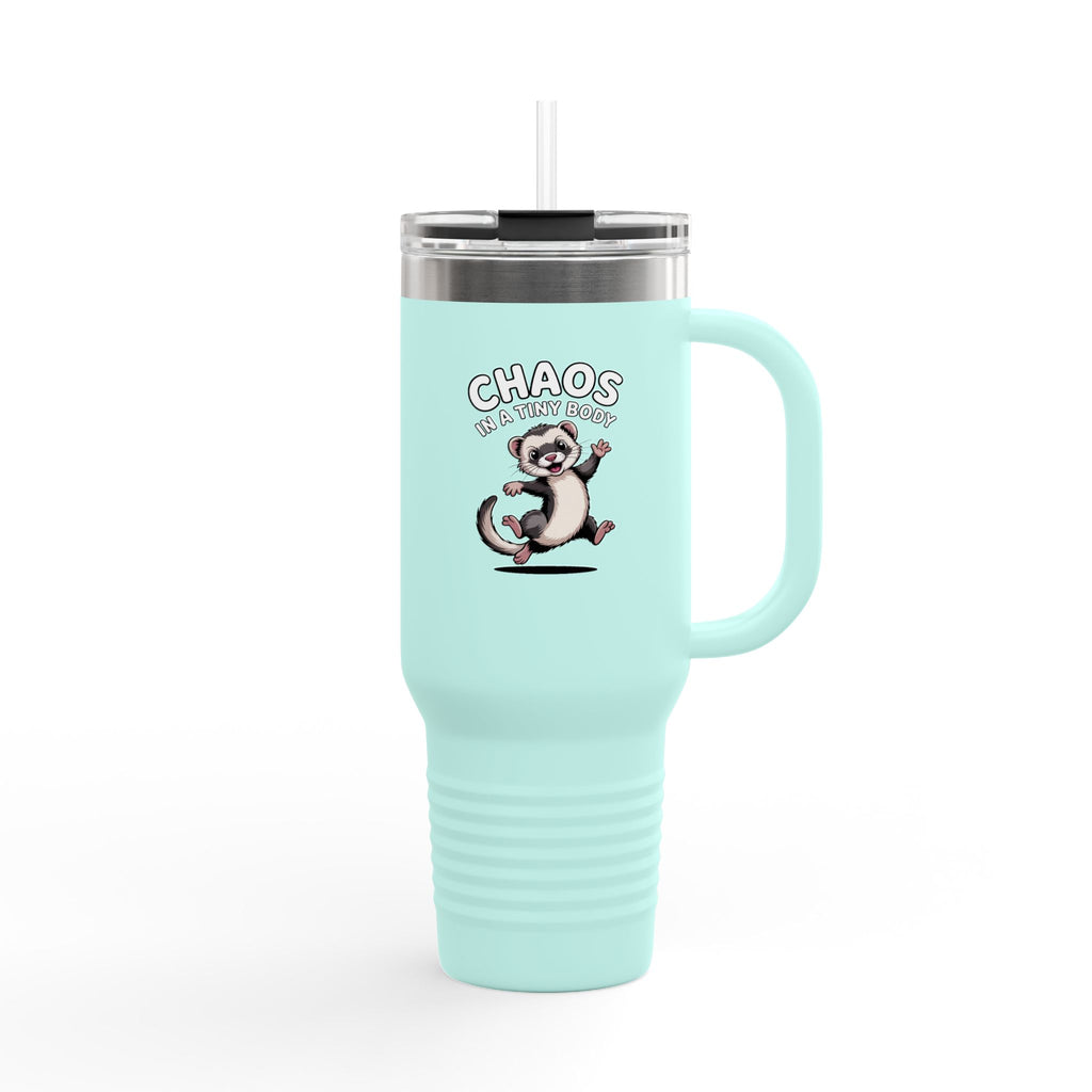 Funny Ferret Travel Mug 40oz, Chaos In A Tiny Body Tumbler, Cute Ferret Lover Gift, Insulated Tumbler With Handle And Straw
