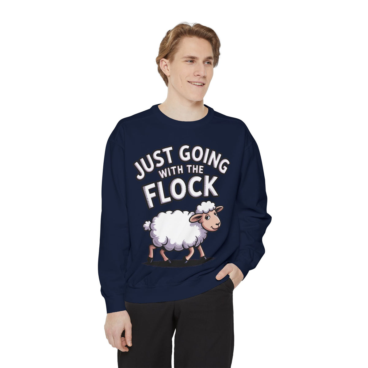 Funny Sheep Sweatshirt, Going With The Flock Crewneck, Cute Cartoon Sheep Embroidered Sweatshirt, Sarcastic Gift for Introvert
