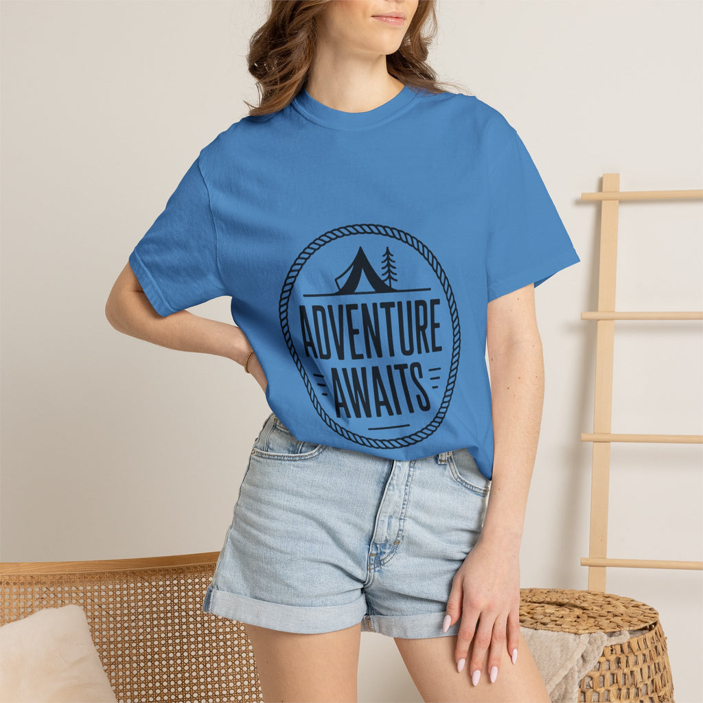 Adventure Awaits Camp Badge Shirt, Vintage Camping T-Shirt, Outdoor Lover Gift, Retro Hiking Tee, Pine Tree Nature Shirt