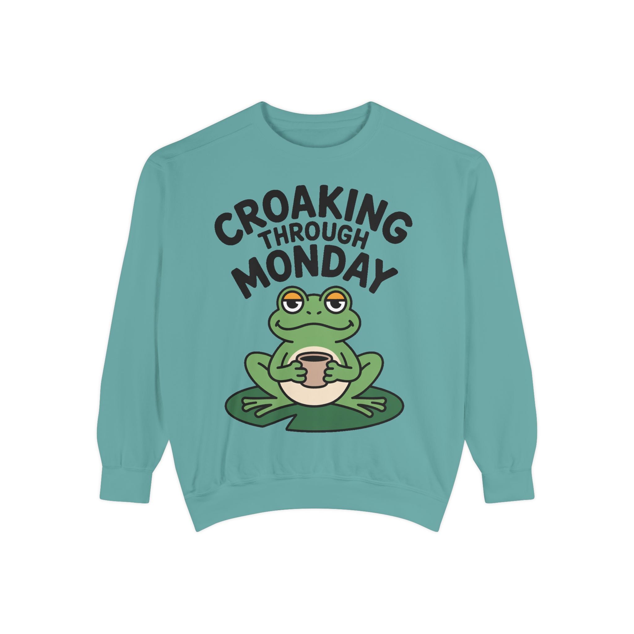 Croaking Through Monday Sweatshirt, Funny Tired Frog Crewneck, Cute Coffee Frog Sweatshirt, Frog Lover Gift