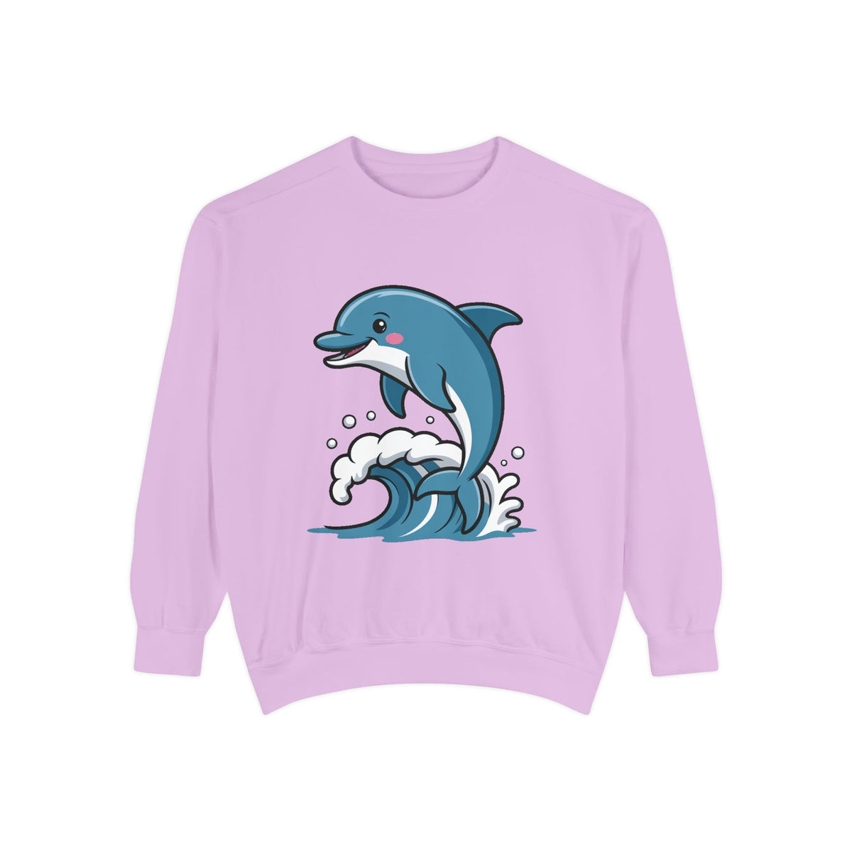Cute Dolphin Sweatshirt, Embroidered Wave Crewneck, Ocean Lover Gift, Garment Dyed Beach Sweatshirt for Women Men