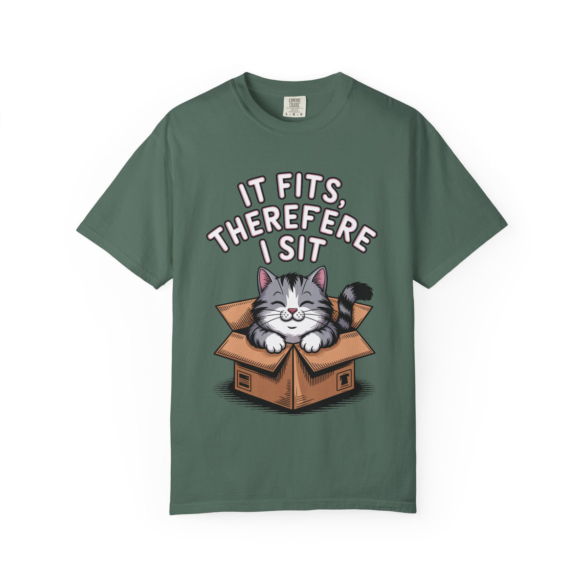 It Fits Therefore I Sit Cat Shirt, Funny Cat In Box T-Shirt, Cute Chubby Cat Lover Gift, Cat Owner Shirt, Funny Cat Meme Tee
