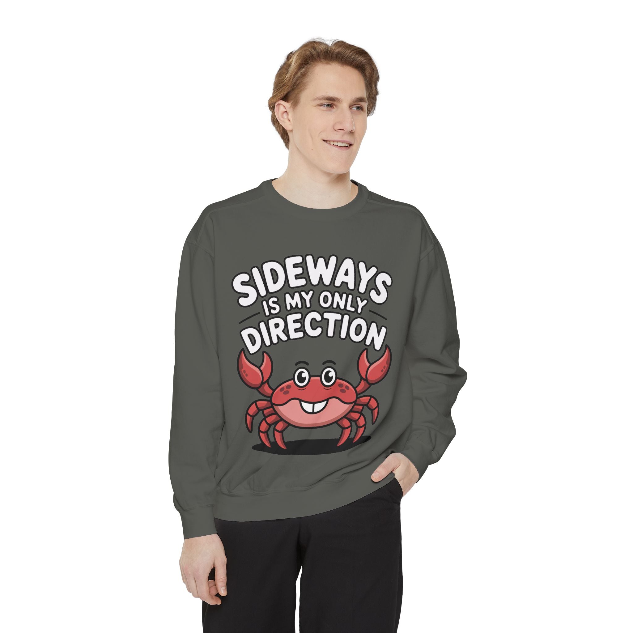 Funny Crab Sweatshirt, Sideways Is My Only Direction Crewneck, Cute Crab Lover Gift, Embroidered Patch Style Beach Sweatshirt