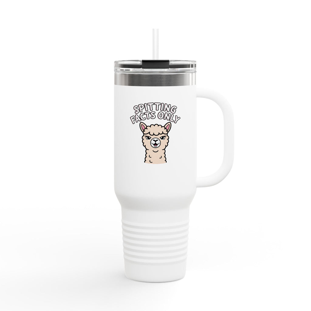 Funny Alpaca Travel Mug, Spitting Facts Only Tumbler, Sassy Alpaca 40oz Insulated Cup, Cute Animal Gift for Her, Funny Coffee Tumbler
